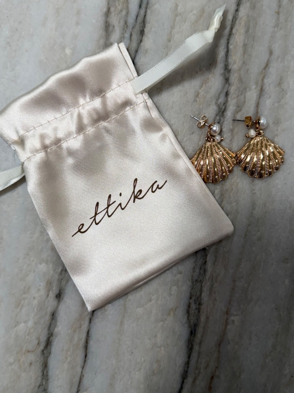 ettika Shell Earring in Gold - Picture 3 of 7